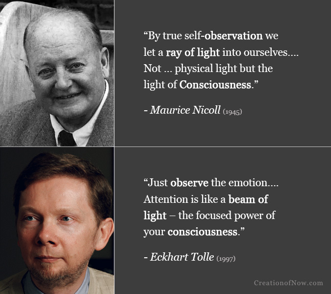 Maurice Nicoll and Eckhart Tolle quotes about observing inside with the light of consciousness