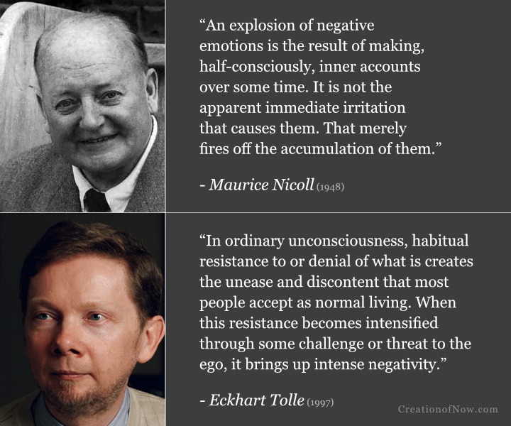 Maurice Nicoll and Eckhart Tolle describe how negativity accumulates over time beneath the surface.