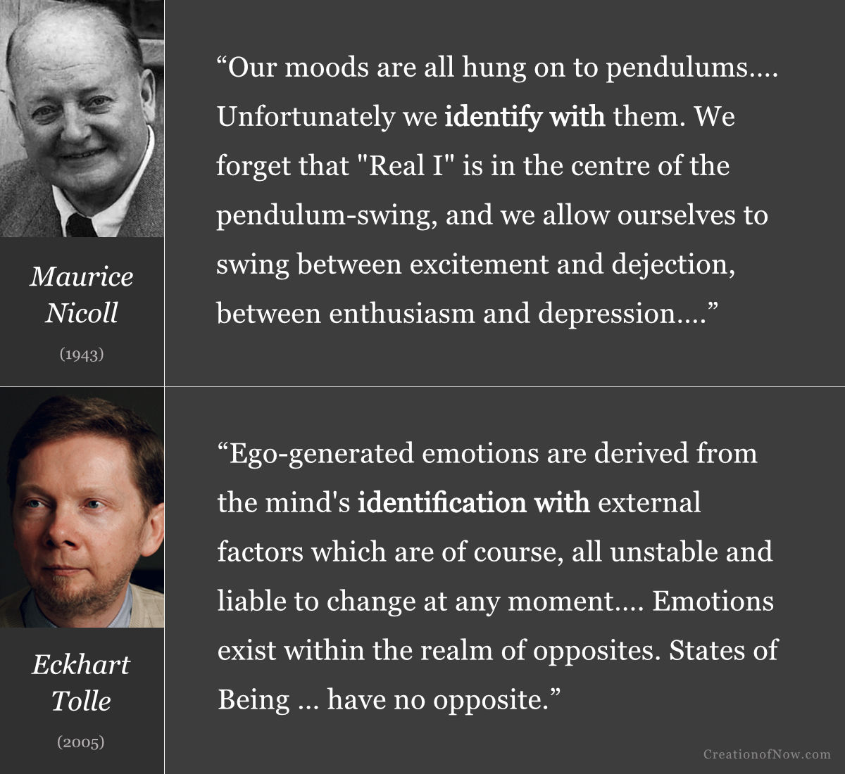 Maurice Nicoll and Eckhart Tolle quotes about how being is outside of the opposites