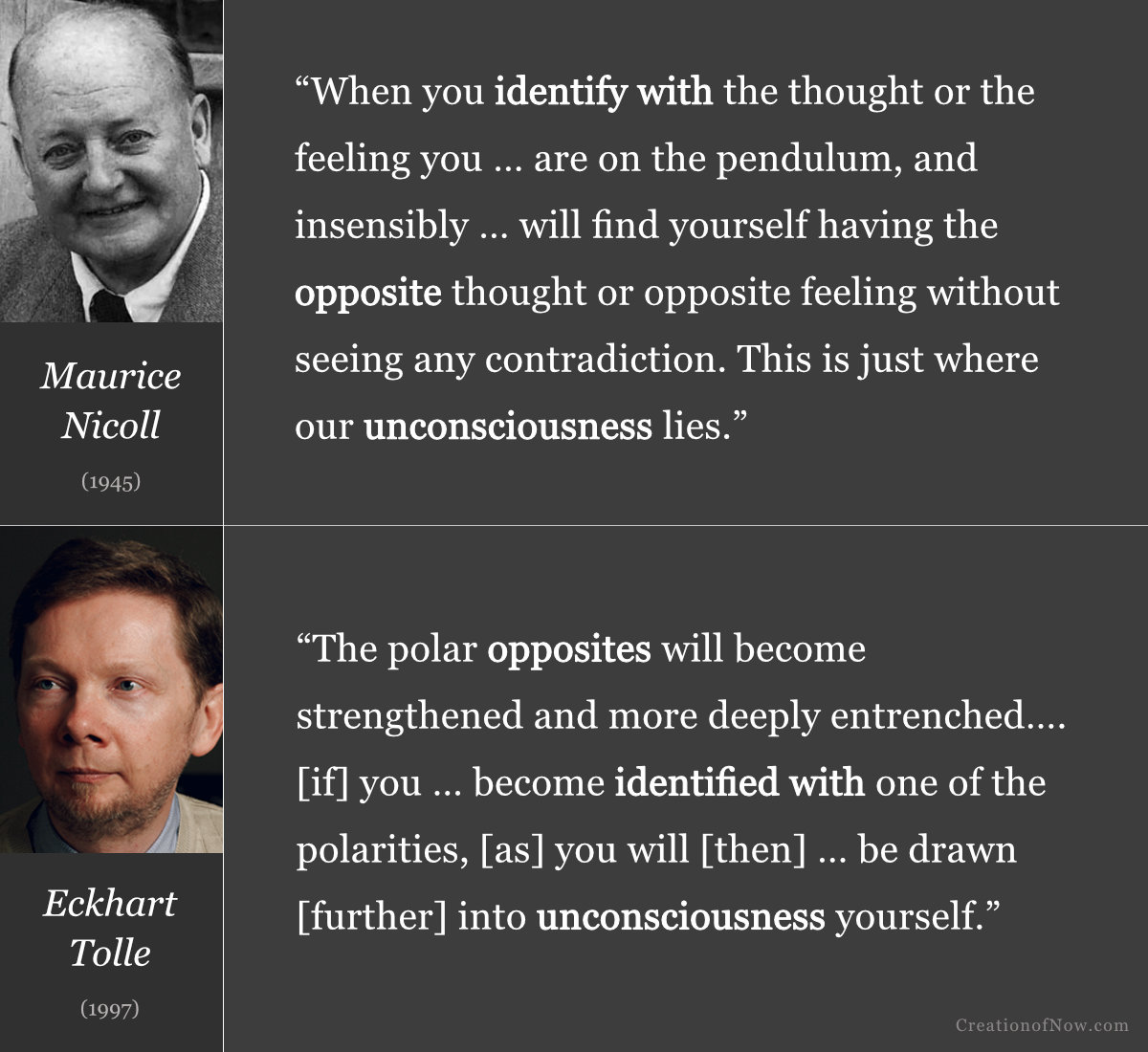 Maurice Nicoll and Eckhart Tolle quotes about identification and unconsciousness